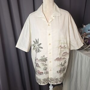 Batik Bay Surf Hawaiian Shirt Mens L Cotton Scenic Print Palm Trees Planes Cars